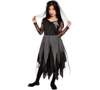 Smiffys Girls Black Graveyard Bride Costume Zombie Halloween Fancy Dress Outfit