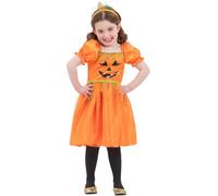Smiffys Girls Pumpkin Costume, Orange Dress with Jack O’Lantern Face Print and Matching Headband, Kids Halloween Fancy Dress Outfit for Trick-or-Treating and Parties, Age 3-4