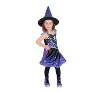 Smiffys Starry Night Witch Costume Dress & Hat, Halloween Child Fancy Dress, Witch Dress Up Costumes