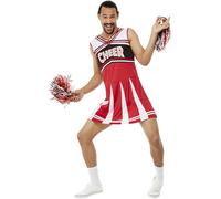 Smiffys Give Me A...Cheerleader Costume, White & Red Dress & Pom Poms, Funny Fancy Dress, Comedy Dress Up Costumes
