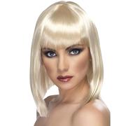 Blonde Glam Wig Short Blunt With Fringe Adult Womens Fancy Dress Fancy Dress