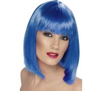 Blue Glam Wig Ladies Fancy Dress Costume Accessory Short Blue Bob Wig