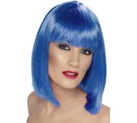 Blue Glam Wig Ladies Fancy Dress Costume Accessory Short Blue Bob Wig