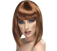 Smiffys Glam Wig, Brown Short, Blunt with Fringe, Ladies Glamour Wigs Fancy Dress, Adult Dress Up Wigs