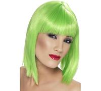 Lime Green Bob Wig Ladies Festival Neon Rave Fancy Dress Short Wig With Fringe