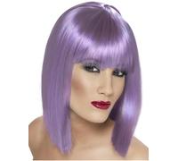 Short Lilac Ladies Blunt Glam Wig With Fringe - wig short glam fancy dress lilac ladies blunt bob fringe accessory straight costume womens neon