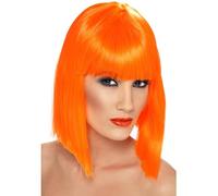Smiffys Glam Wig, Neon Orange Short, Blunt with Fringe, Ladies Glamour Wigs Fancy Dress, Adult Dress Up Wigs