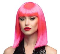 Ladies 80s 1980s Glam Fancy Dress Wig Neon Pink Hen Party New Short Bob