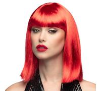 Short Neon Red Ladies Blunt Glam Wig With Fringe - wig fancy dress short glam ladies neon bob red blunt fringe accessory costume smiffys straight