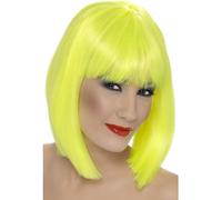 Ladies 80s 1980s 80's Glam Fancy Dress Wig Neon Yellow Womens Wig New