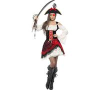 Smiffys Adult Women's Glamorous Lady Pirate Costume, Dress and Hat, Pirate, Serious Fun, 23281, Red/White, M - UK Size 12-14