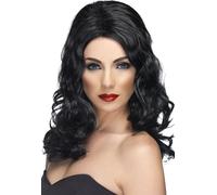 Smiffys Glamorous Wig, Black Long and Wavy, Ladies Glamour Wigs Fancy Dress, Adult Dress Up Wigs