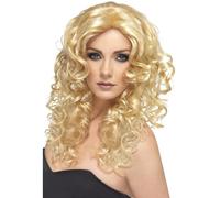 Smiffys Long Blonde Curly Glamour Wig Adults Ladies Fancy Dress