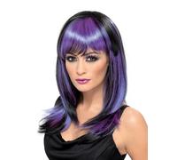 Smiffys Glamour Witch Wig, Black Long with Fringe, Halloween Fancy Dress Accessory, Witch Dress Up Wigs