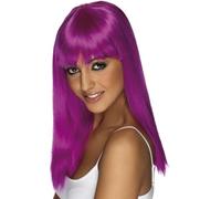 Smiffys Glamourama Wig, Neon Purple Long, Straight with Fringe, Ladies Glamour Wigs Fancy Dress, Adult Dress Up Wigs