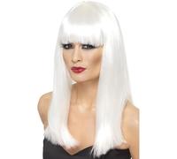 Smiffys Glamourama Wig, White Long Straight with Fringe, Ladies Glamour Wigs Fancy Dress, Adult Dress Up Wigs