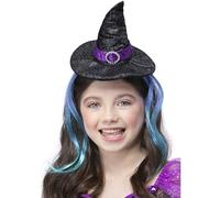 Smiffys Glitter Witch Headband With Hair, Halloween Child Fancy Dress, Witch Dress Up Hats
