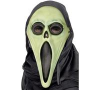 Smiffys Glow in the Dark Screamer Mask, Black & White with Hood, Halloween Fancy Dress Accessory, Adult Dress Up Masks
