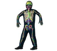 Smiffys Glow in the Dark Skeleton Costume, Multi-Coloured with Bodysuit, Mask & Gloves, Halloween Child Fancy Dress, Skeleton Dress Up Costumes