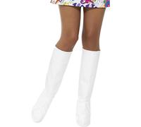 White Gogo Boot Covers - womens ladies boot 60s fancy dress gogo covers hippie adults 70s hippy outfit accessory