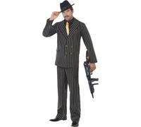 Smiffys Gold Pinstripe Gangster Costume, Black, M - Size 38-40