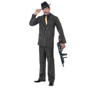 Smiffy's Adult Men's Gold Pinstripe Gangster Costume, Jacket, Trousers, Shirt -