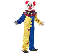 Smiffys Goosebumps The Clown Costume, Multi-Coloured Jumpsuit with Latex Wig Cap & Red Nose, Officially Licensed Goosebumps Fancy Dress, Halloween Dress Up Costumes