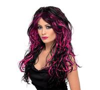 Smiffys Gothic Bride Wig, Pink & Black Long, Streaked, Halloween Fancy Dress Accessory, Halloween Fancy Dress Accessories Dress Up Wigs
