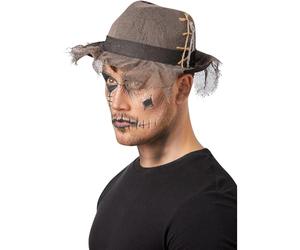 Smiffys Gothic Distressed Linen Style Trilby Hat, Grey, Halloween Fancy Dress Accessory, Gothic Dress Up Hats