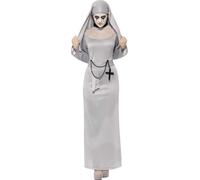 Smiffys Gothic Nun Costume, Grey with Dress & Headpiece, Halloween Adult Fancy D