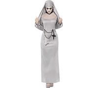 Smiffys Gothic Nun Costume, Grey with Dress & Headpiece, Halloween Adult Fancy Dress, Nun Dress Up Costumes