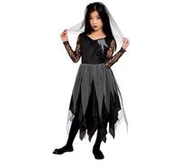 Smiffys Grave Yard Bride, Black Dress & Veiled Headband, Halloween Child Fancy Dress, Zombie Dress Up Costumes