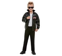 Smiffys Grease Kids T-Birds Jacket in Black, Officially Licensed, Features T-Birds Badge and Grease Logo on Front, Ideal for Matching Group Fancy Dress and Playful Music-Themed Events