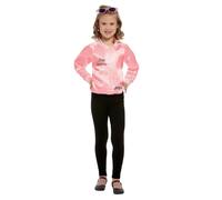 Smiffys Grease Pink Ladies Jacket for Kids, Pink Jacket with Embroidered Logo, Officially Licensed, Perfect for Matching Outfits, Fancy Dress, and Playful Music-Themed Events, Girls Age 4-6 costume