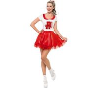 Ladies Sandy Cheerleader Fancy Dress Costume Halloween Dress Up Party Varsity