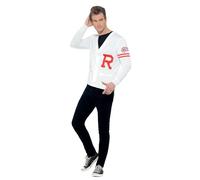 Smiffys Grease Rydell Prep Costume in White for Adults, Sweater Vest, Button-Up, Iconic R Letter, Officially Licensed, Perfect for Matching Group Fancy Dress Outfits and Playful Events