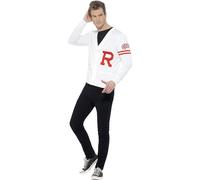 Smiffys Grease Rydell Prep Costume in White for Adults, Sweater Vest, Button-Up, Iconic R Letter, Officially Licensed, Perfect for Matching Group
