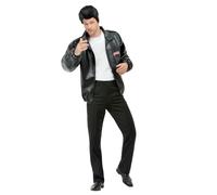 Smiffys Grease T-Birds Jacket for Adults in Black, Embroidered Logo, Officially Licensed Grease Fancy Dress, Adult Dress-Up Costumes for Fun Music-Themed Parties, M - Size 38"-40"