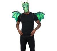 Smiffys Green Dragon Costume - Complete Kit for Adults - Mask Wings Included