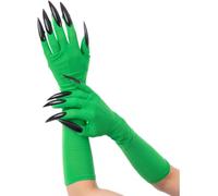 Smiffys Green Wicked Witch Gloves, with Black Nails