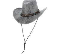 Smiffys Grey Western Distressed Cowboy Hat with Motif Band, Cowboys and Indians Fancy Dress, Western Dress Up Hats, World Book Day