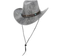 Smiffys Grey Western Distressed Cowboy Hat with Motif Band, Cowboys and Indians Fancy Dress, Western Dress Up Hats