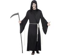 Smiffys Adult men's Grim Reaper Costume, Hooded Robe and Rope Belt, Legends of E