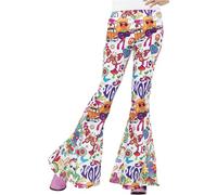 Smiffys Groovy Flared Trousers, Ladies, Multi-colour, M - UK Size 12-14
