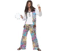 Smiffys Groovy Hippie Costume, Multi-colour, L - Size 42 in-44 in