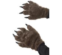 Brown Hairy Monster Hands - fancy dress halloween costume accessory hands hairy monster ladies skeleton bone print womens werewolf