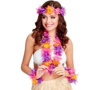 Smiffys Hawaiian 4 Piece Set, Multi-Coloured with Garland, Wristbands and Headband, Hawaiian Luau Fancy Dress, Hawaiian Dress Up Accessories