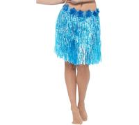 Smiffys Hawaiian Hula Skirt with Flowers, Neon Blue with Velcro Fastening & Adjustable Waist Band, Hawaiian Luau Fancy Dress, Hawaiian Dress Up Accessories