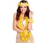 Smiffys Hawaiian Set, Yellow with Garland, Headband and Wristband, Hawaiian Luau Fancy Dress, Hawaiian Dress Up Accessories