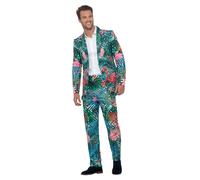 Smiffys Hawaiian Tropical Flamingo Suit, Multi-Coloured with Jacket & Trousers, Hawaiian Luau Fancy Dress, Hawaiian Dress Up Costumes